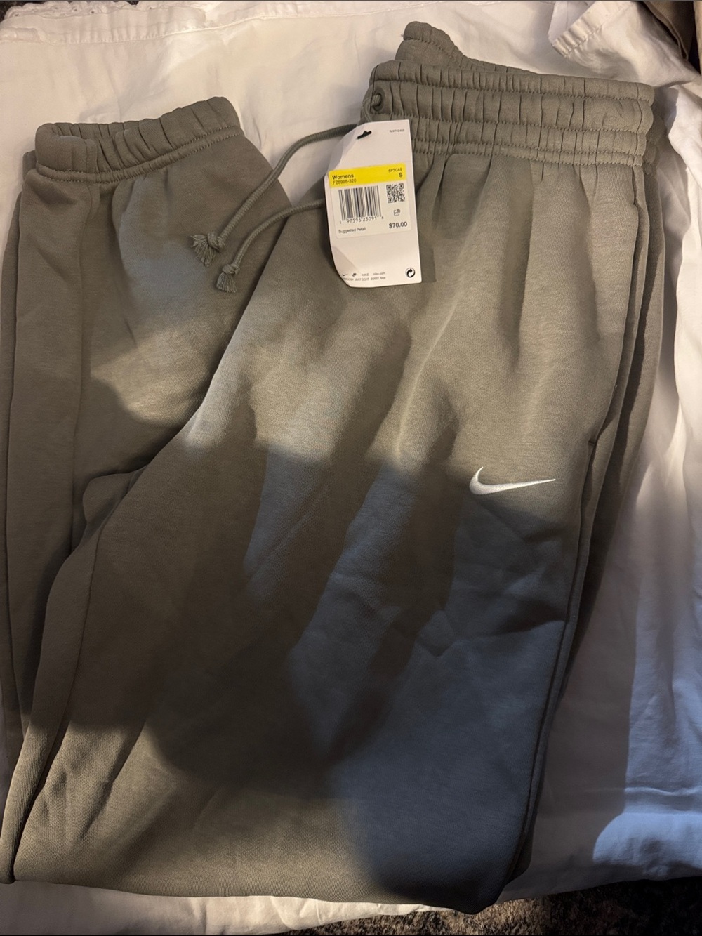 Nike womens Olive Green Fleece Joggers with White Swoosh#196